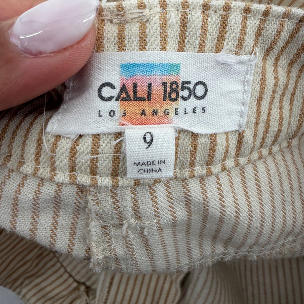 Cali 1850 Pants Striped Carpenter 9 Tan Womens Utility Straight Leg Trousers - Picture 3 of 6